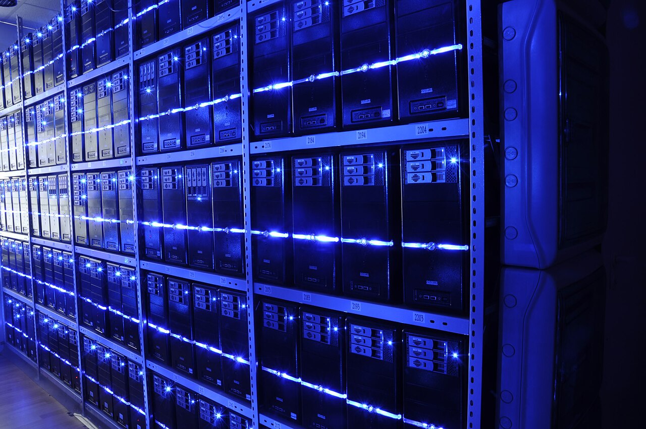 Communications equipment cabinet representing the publication's infrastructure